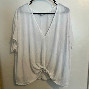 Textured V-Neck Front Tie T-Shirt